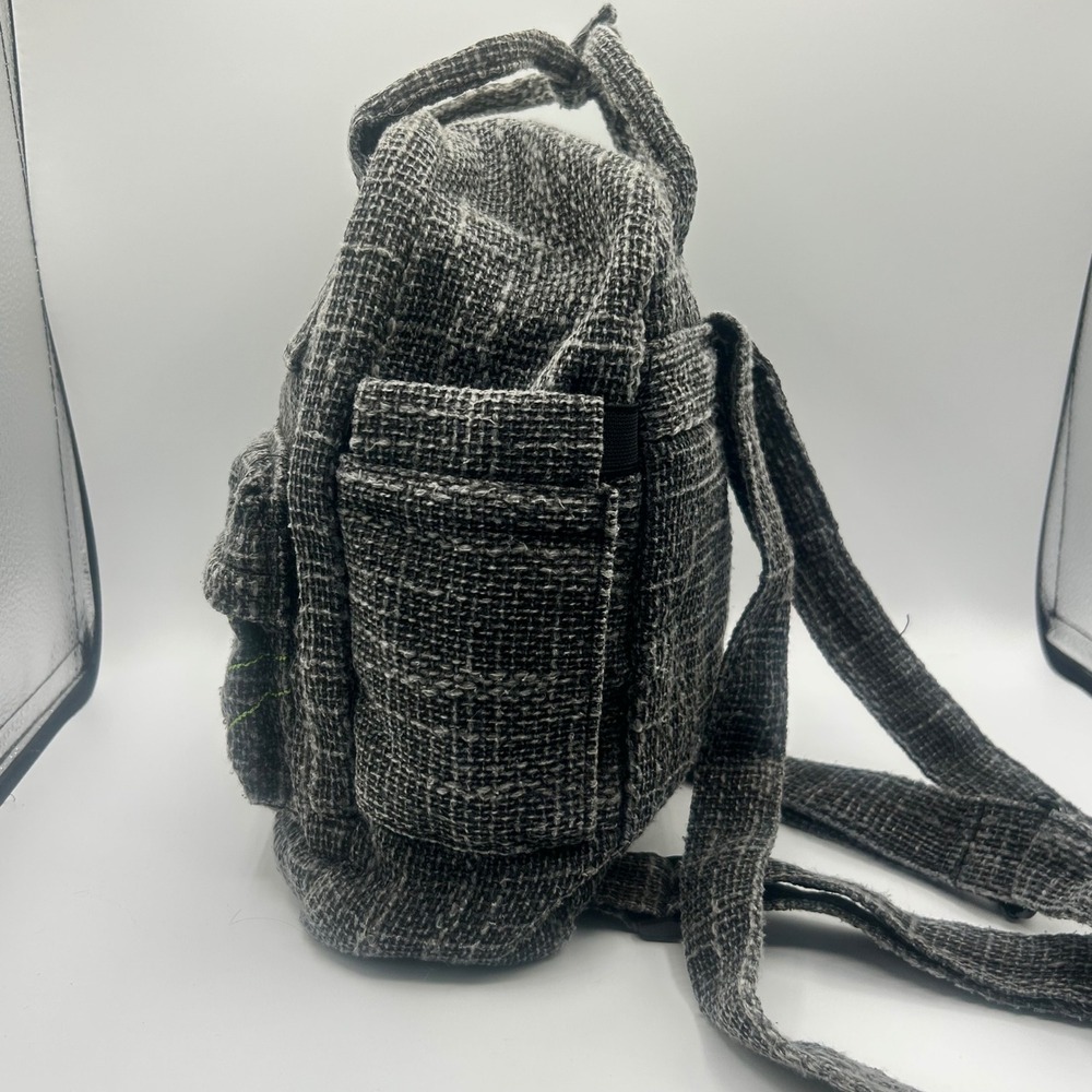 Dime Bags Hemp Woven Mini Backpack Gray Black Textured Small Rucksack - Picture 5 of 10